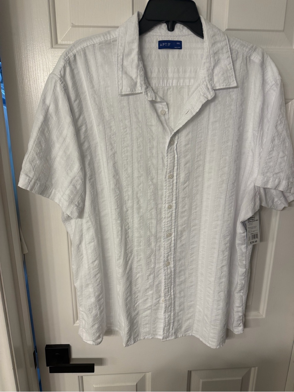 Apt. 9 White Short-Sleeve Textured Button-Down Shirt